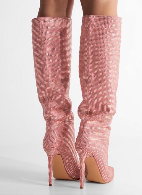 Melany Crystal rhinestone Heels Boots Pink